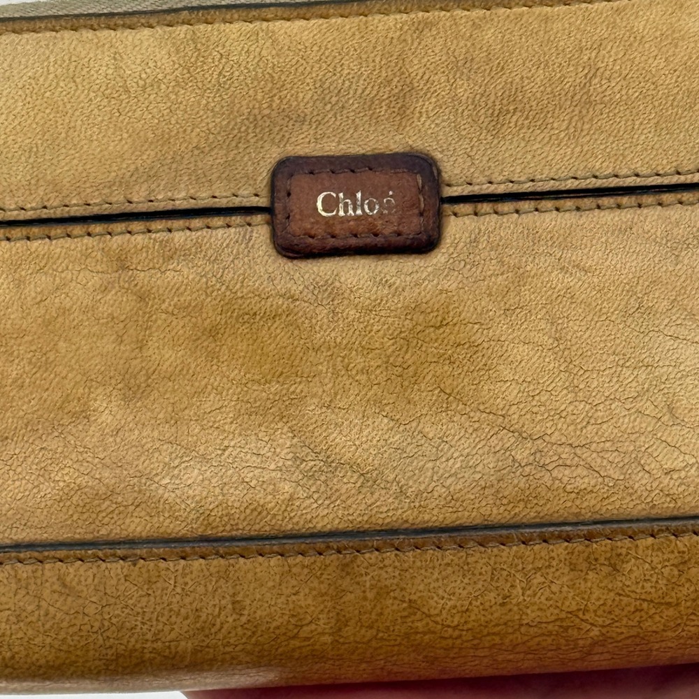 Chloe Tan Leather Zip Around Long Wallet Gold Hardware Vintage Patina Italy - Picture 6 of 15